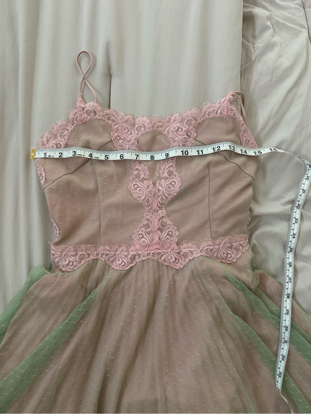 Betsey Johnson pink green lace slip dress with floral embroidery size 8 vintage - Picture 8 of 9